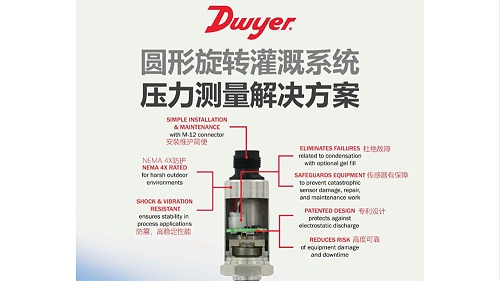 旋转灌溉系统压力测量kk体育的解决方案-压力变送器-dwyer-艾迅自动化