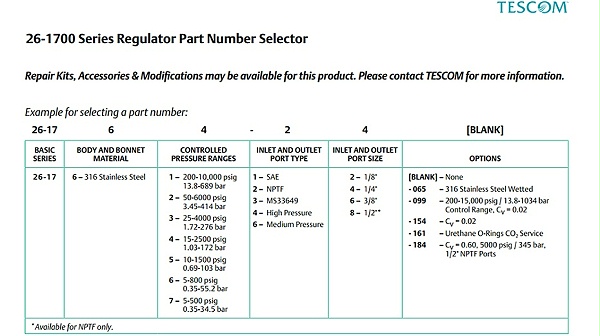 tescom控压调压器26-1700系列，图